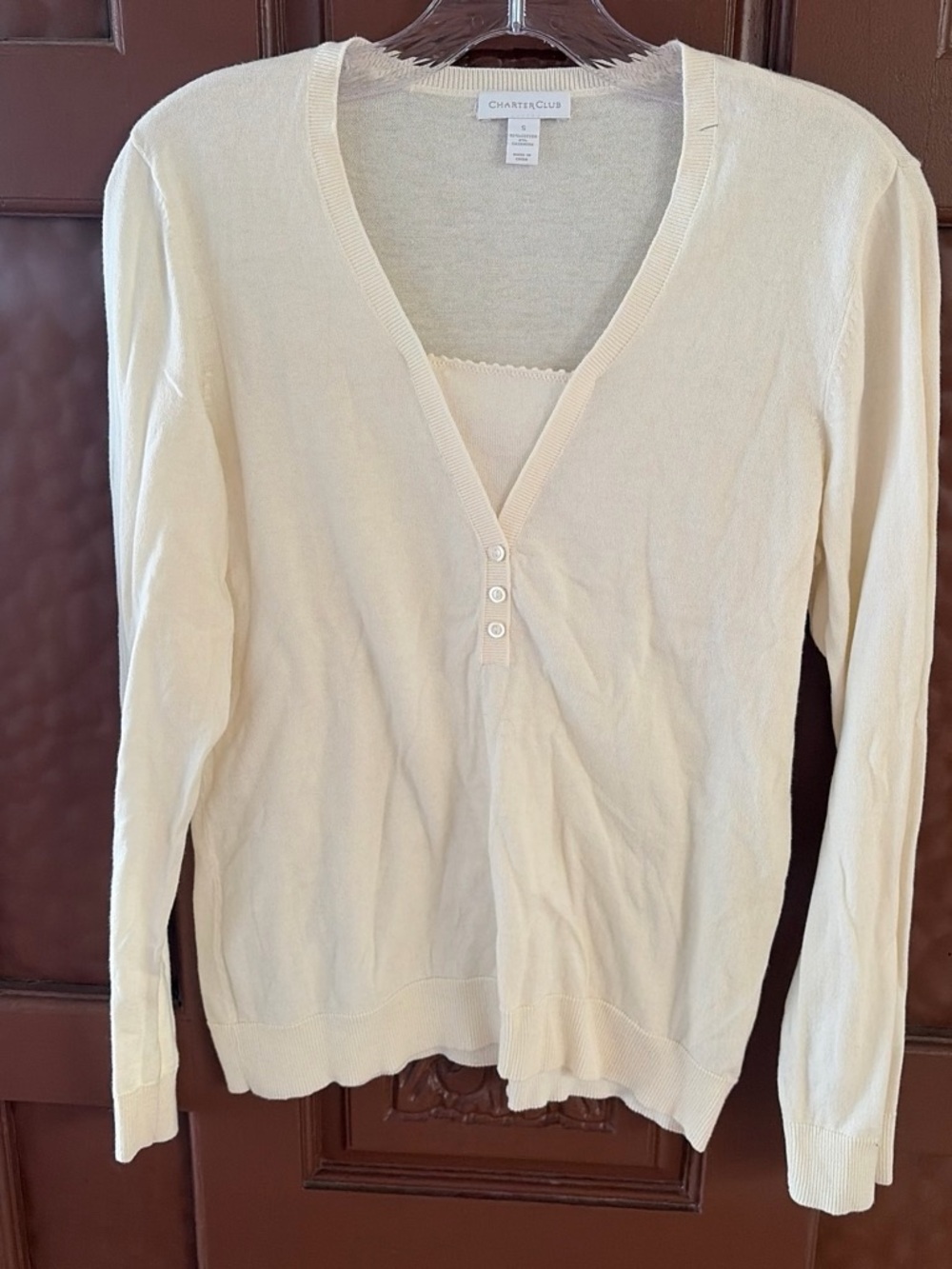 Charter Club Soft Cream V-Neck Button Pullover